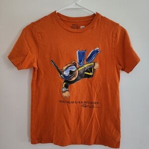 Polo Ralph Lauren Shirt Youth Small Orange Polo Bear Scuba Diver Graphic Tee